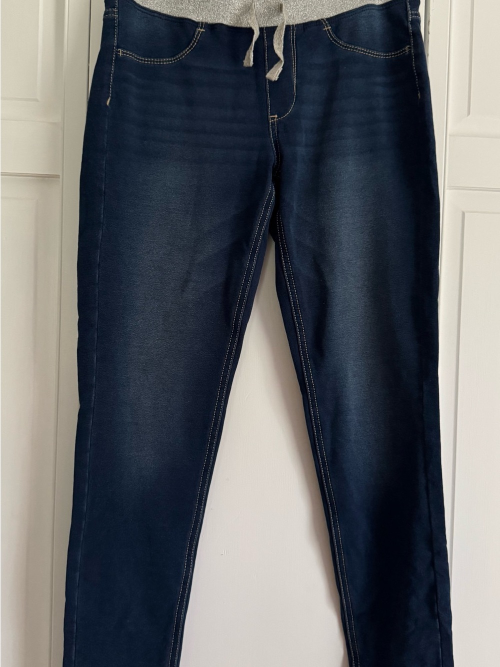 Kids Blue Super stretch Jeans with glitter drawstring adjustable waist band, 14